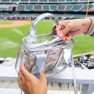 Clear handbag with a baseball field in the background #color_silver chrome