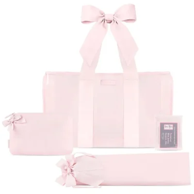 Set of pink bags for mahjong with ribbons on a white background #color_ballet pink bow