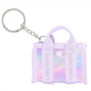 Keychain with a small bag and ribbons on a white background #color_iridescent