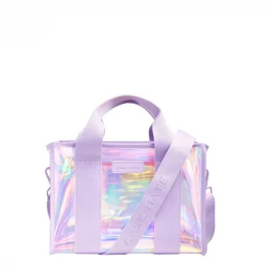 Holographic handbag with a strap on a white background #color_iridescent