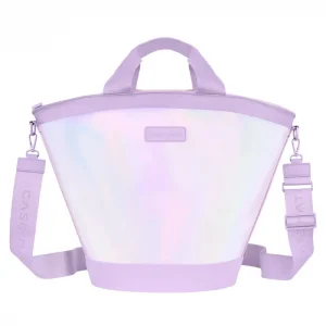 Gradient purple and pink bucket bag with a strap on a white background #color_iridescent