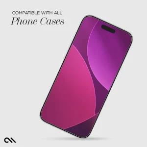 Smartphone with pink and purple gradient wallpaper and notch cutout at top, displayed at angle against light gray background.