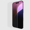 Clear glass screen protector applied to iPhone 16 displaying colorful gradient wallpaper.