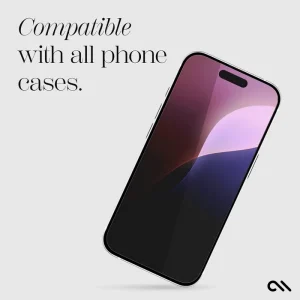 Glass screen protector with black border frame and gradient display showing pink and navy colors.
