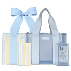 The Tote Duo - Cabana Stripe Bow & Carolina Blue Crochet Wave