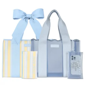 The Tote Duo - Cabana Stripe Bow & Carolina Blue Crochet Wave