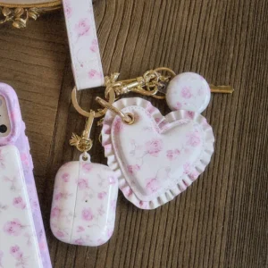 Alternative view of Case-Mate x LoveShackFancy Ruffled Heart AirTag Keychain Charm