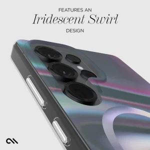 FEATURES AN IRIDESCENT SWIRL DESIGN
